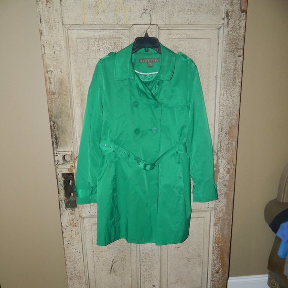 KENNETH COLE REACTION Kelly Green Trench Coat Womens Size XXL (KK-15) - Picture 1 of 4